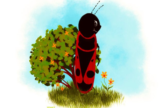             A piros-fekete bogarak vezére megérezte, hogy a nap sugaraitól nagy tempóban melegszik a föld, melyben sikerült átvészelni a telet az egész családnak. Jelzést adott a többieknek, hogy gyerün...
