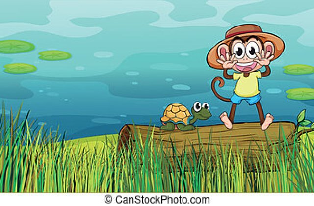  
A kis teknős meghívta majmocskát,
jöjjön s pancsoljon ő is a tóban,
tavirózsák közt,a meleg nyári napon.
Magasra nőtt a fű,tónak egy részén,
s egy kidőlt fa,ott hevert a parton,
erről ugrott a vízbe a ...