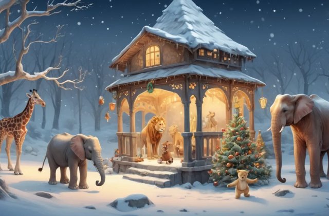 Az oroszlán, az állatok királya kihirdette: abban az évben, először a karácsonyok történetében,együtt ünnepelnek majd mindnyájan.Rendeletbe adta azt is, hogy mindenki hozzon magával valami kedves dolgot...