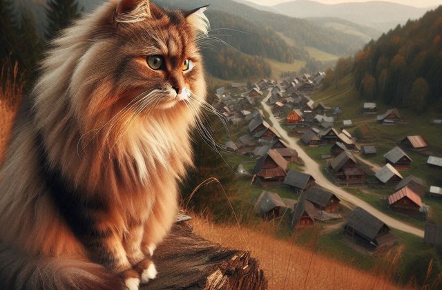 Domb tetején, hét határban,
úri macska élt egy házban.
Szemét fentről legeltette,
a faluba sosem ment le.
 
Domb tetején a szép házban,
élt, mint király a várában.
Kiszolgálták, kényeztették,
l...